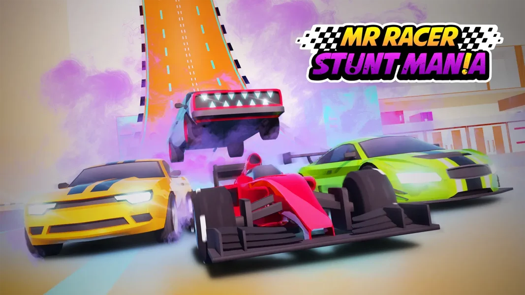MR Racer Stunt Mania Game cover with logo title